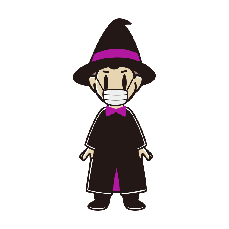 マスクをするハロウィンのコスプレ姿の男子中学生のイラスト【色あり、背景なし】透過PNG
