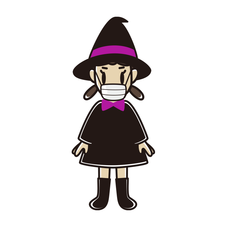 マスクをするハロウィンのコスプレ姿の女子中学生のイラスト【色あり、背景なし】透過PNG