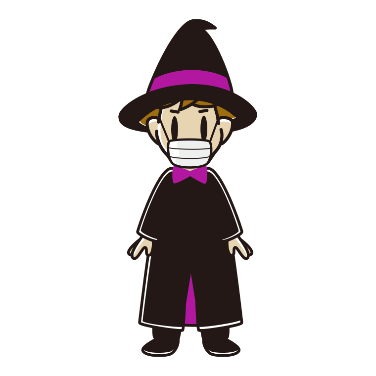 マスクをするハロウィンのコスプレ姿の男子高校生のイラスト【色あり、背景なし】透過PNG