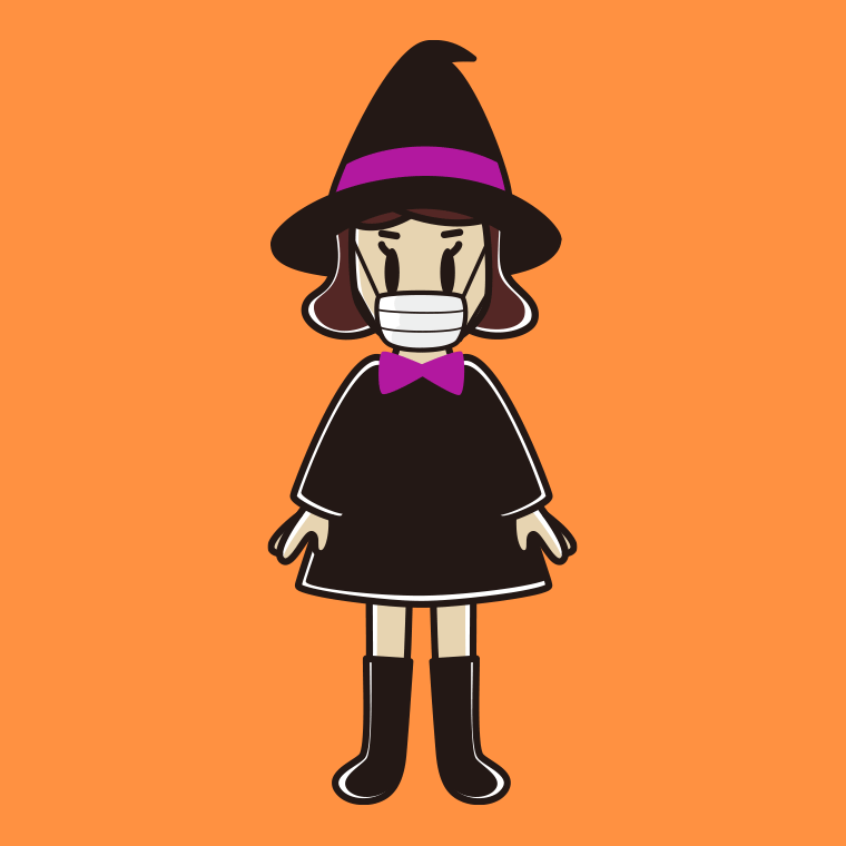 マスクをするハロウィンのコスプレ姿の女子高校生のイラスト【色、背景あり】PNG