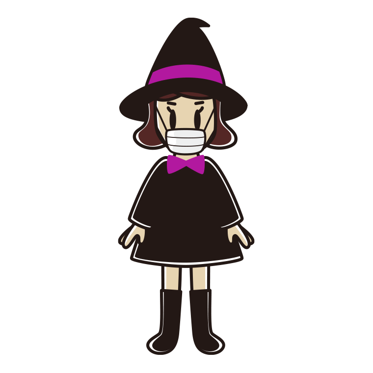 マスクをするハロウィンのコスプレ姿の女子高校生のイラスト【色あり、背景なし】透過PNG