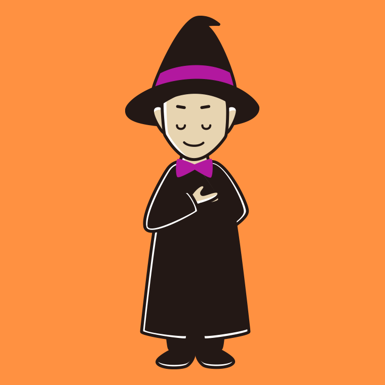 お辞儀するハロウィンのコスプレ姿の男性のイラスト【色、背景あり】PNG