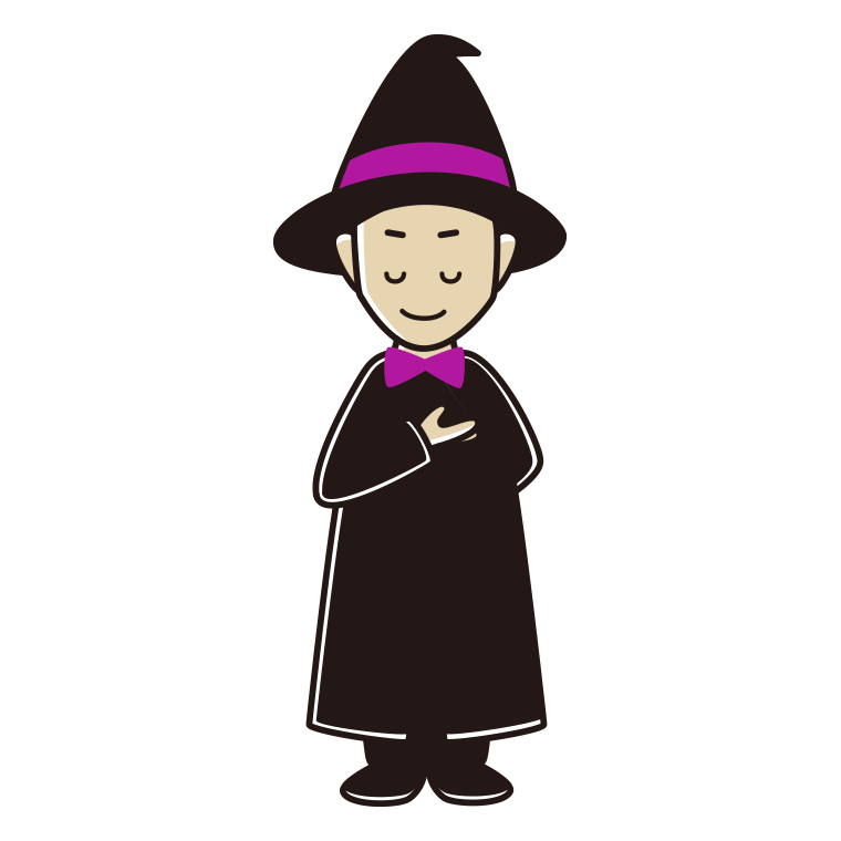 お辞儀するハロウィンのコスプレ姿の男性のイラスト【色あり、背景なし】透過PNG