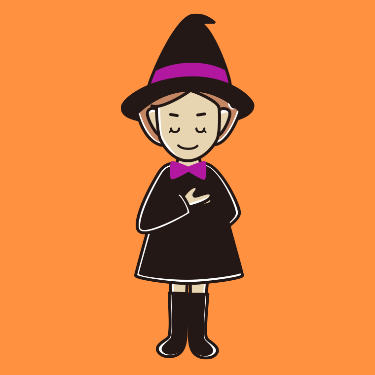 お辞儀するハロウィンのコスプレ姿の女性のイラスト【色、背景あり】PNG