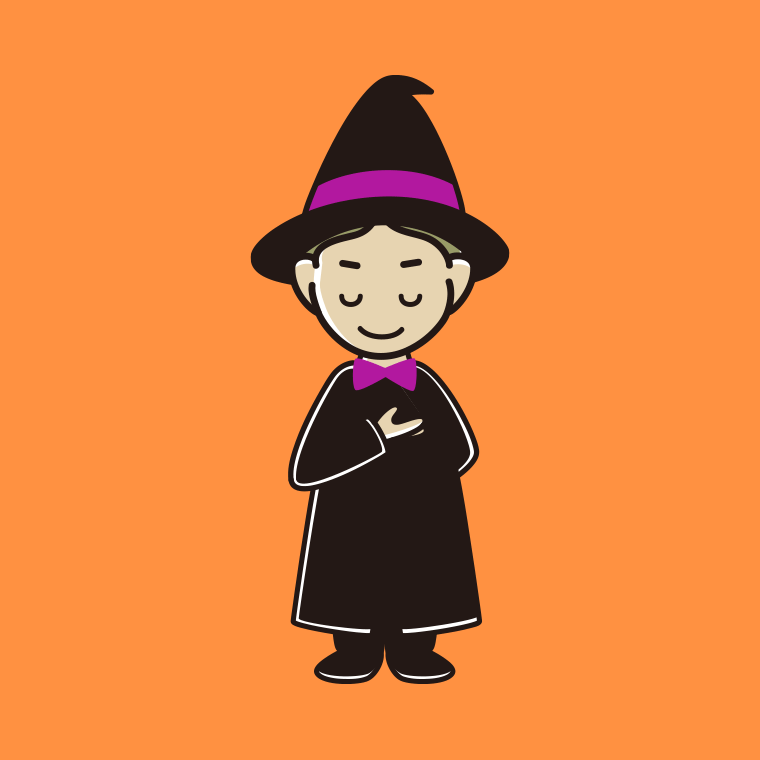 お辞儀するハロウィンのコスプレ姿の小学生男子のイラスト【色、背景あり】PNG