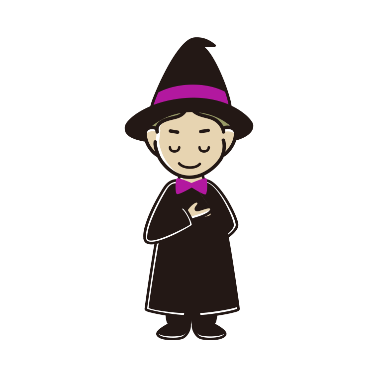 お辞儀するハロウィンのコスプレ姿の小学生男子のイラスト【色あり、背景なし】透過PNG