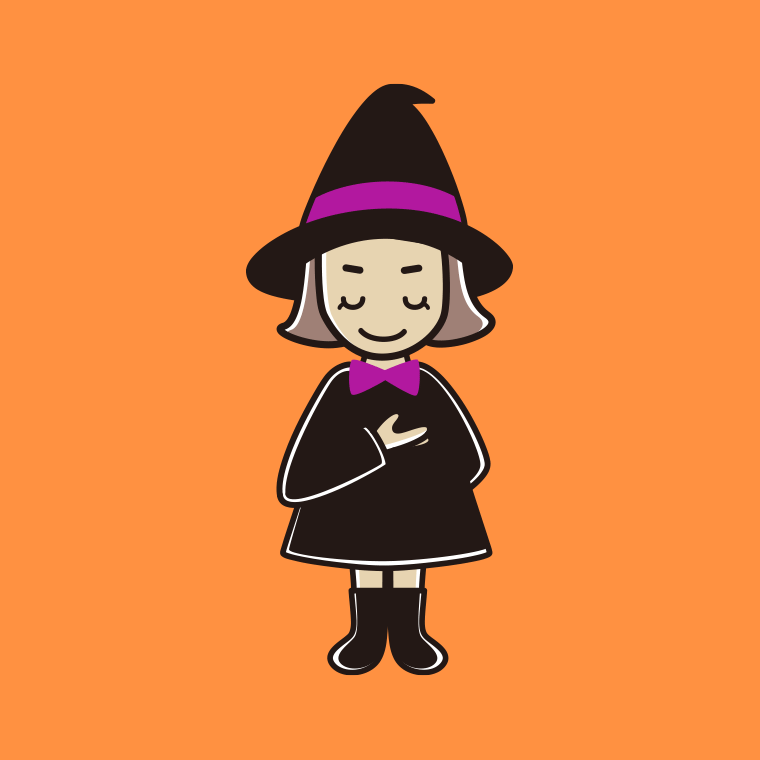お辞儀するハロウィンのコスプレ姿の小学生女子のイラスト【色、背景あり】PNG