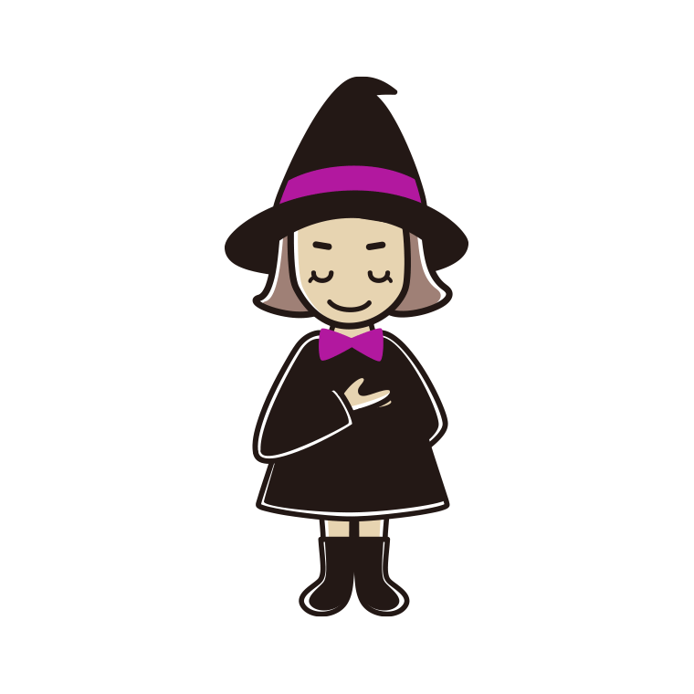 お辞儀するハロウィンのコスプレ姿の小学生女子のイラスト【色あり、背景なし】透過PNG