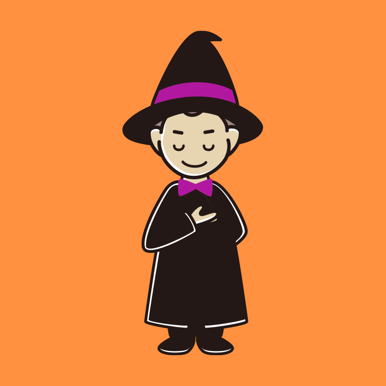 お辞儀するハロウィンのコスプレ姿の男子中学生のイラスト【色、背景あり】PNG