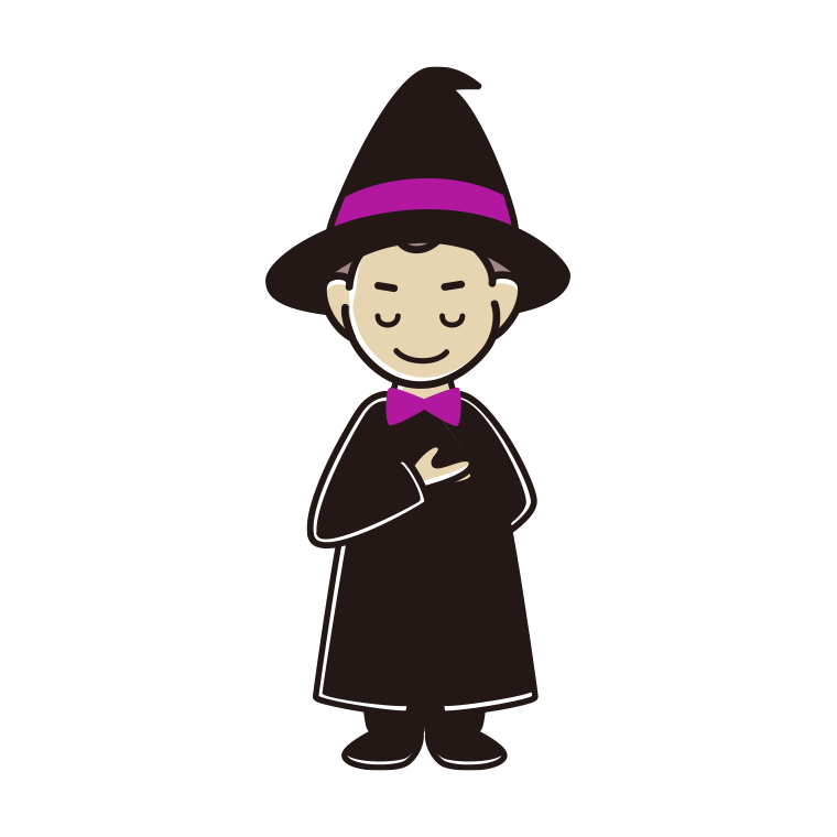 お辞儀するハロウィンのコスプレ姿の男子中学生のイラスト【色あり、背景なし】透過PNG