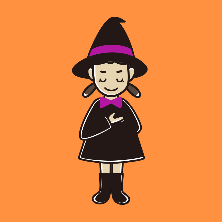 お辞儀するハロウィンのコスプレ姿の女子中学生のイラスト【色、背景あり】PNG