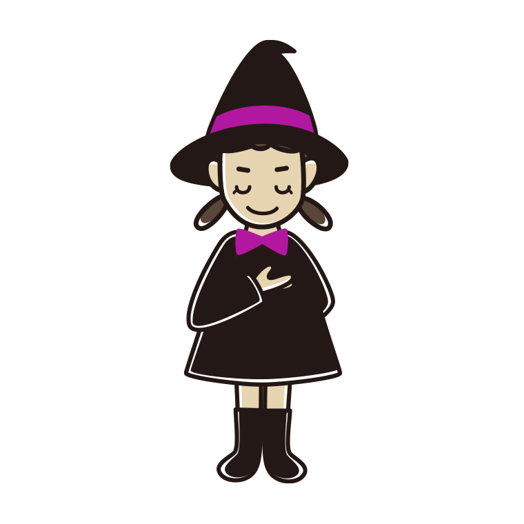 お辞儀するハロウィンのコスプレ姿の女子中学生のイラスト【色あり、背景なし】透過PNG