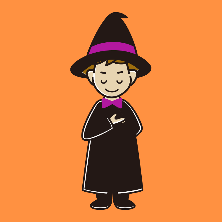 お辞儀するハロウィンのコスプレ姿の男子高校生のイラスト【色、背景あり】PNG