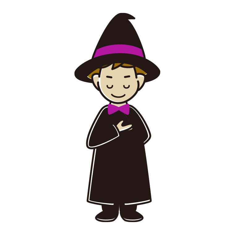 お辞儀するハロウィンのコスプレ姿の男子高校生のイラスト【色あり、背景なし】透過PNG