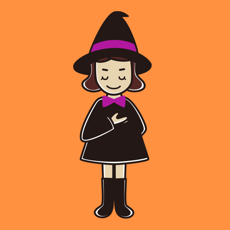 お辞儀するハロウィンのコスプレ姿の女子高校生のイラスト【色、背景あり】PNG