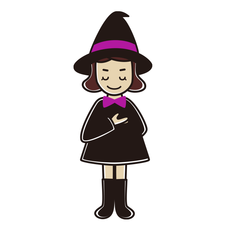 お辞儀するハロウィンのコスプレ姿の女子高校生のイラスト【色あり、背景なし】透過PNG