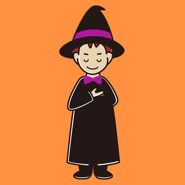 お辞儀するハロウィンのコスプレ姿の男子大学生のイラスト【色、背景あり】PNG