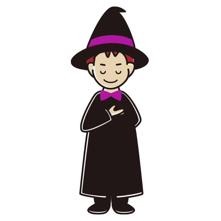 お辞儀するハロウィンのコスプレ姿の男子大学生のイラスト【色あり、背景なし】透過PNG
