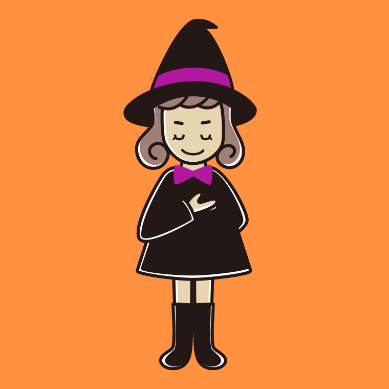 お辞儀するハロウィンのコスプレ姿の女子大学生のイラスト【色、背景あり】PNG