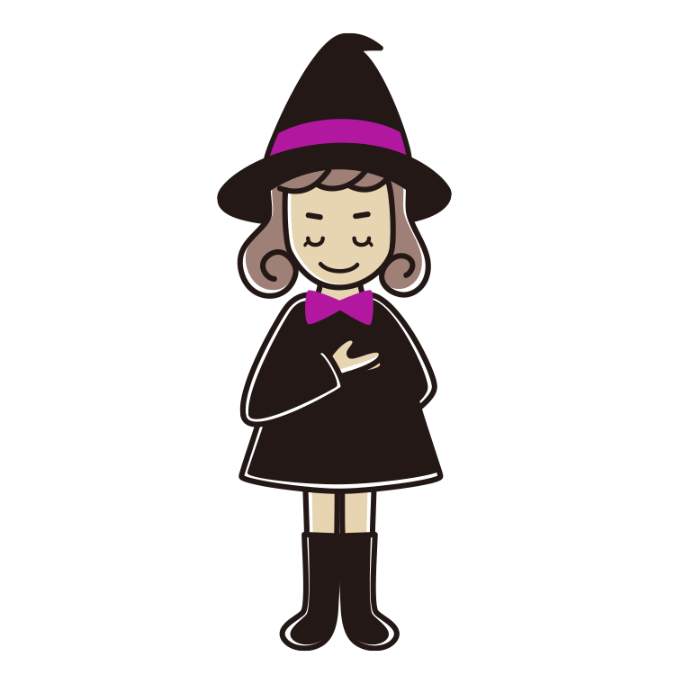 お辞儀するハロウィンのコスプレ姿の女子大学生のイラスト【色あり、背景なし】透過PNG