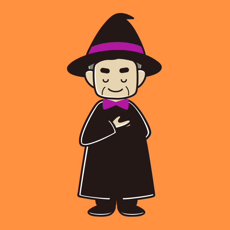 【フリー素材】お辞儀するハロウィンのコスプレ姿のおじさんのイラスト