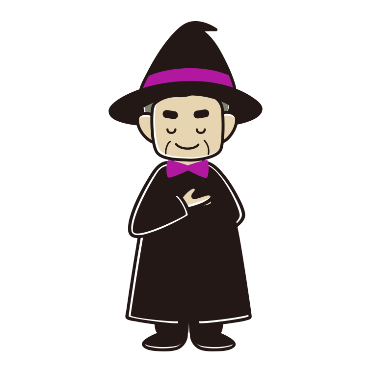 お辞儀するハロウィンのコスプレ姿のおじさんのイラスト【色あり、背景なし】透過PNG