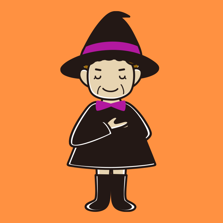 【フリー素材】お辞儀するハロウィンのコスプレ姿のおばさんのイラスト