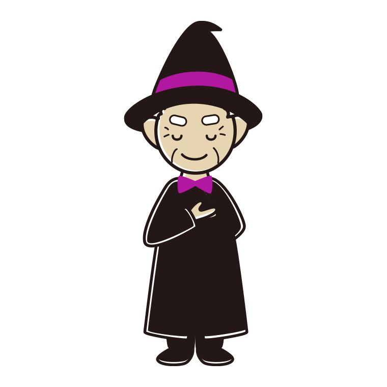 お辞儀するハロウィンのコスプレ姿のおじいさんのイラスト【色あり、背景なし】透過PNG