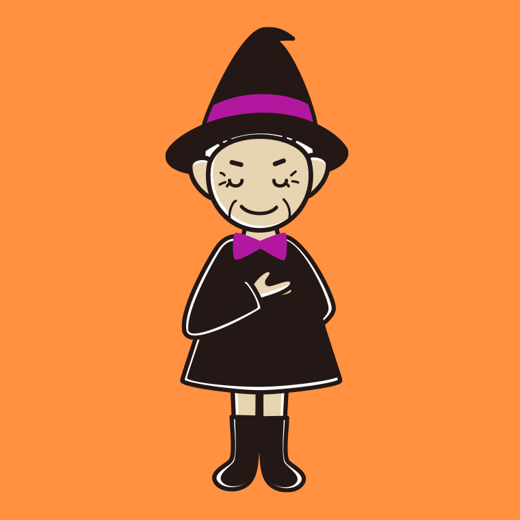 【フリー素材】お辞儀するハロウィンのコスプレ姿のおばあさんのイラスト