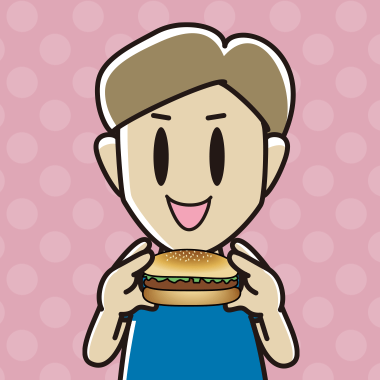ハンバーガーを食べる男性のイラスト【色、背景あり】PNG