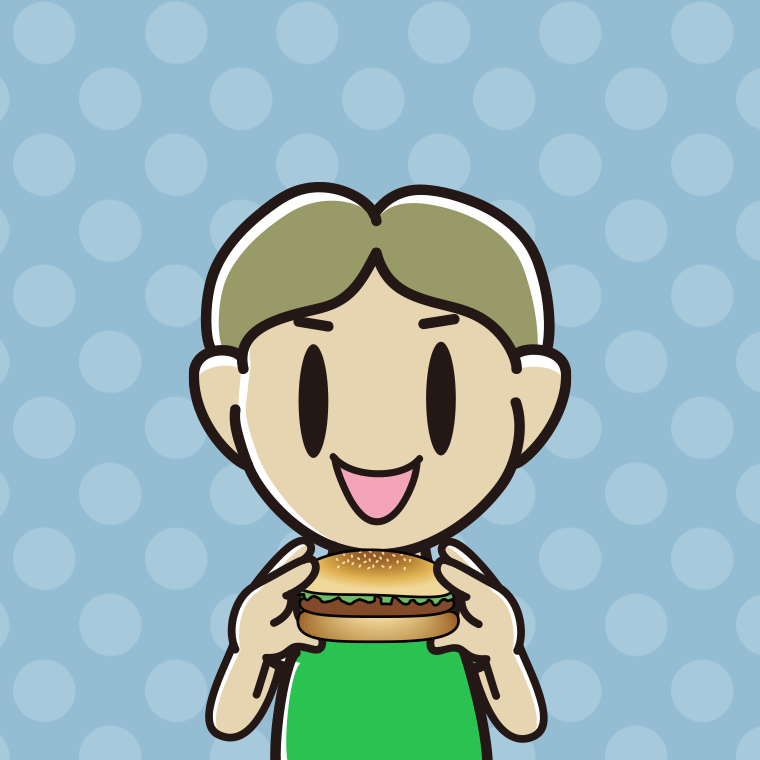 ハンバーガーを食べる小学生男子のイラスト【色、背景あり】PNG