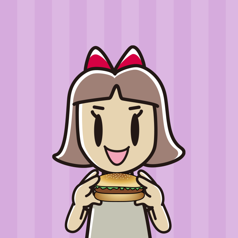 ハンバーガーを食べる小学生女子のイラスト【色、背景あり】PNG