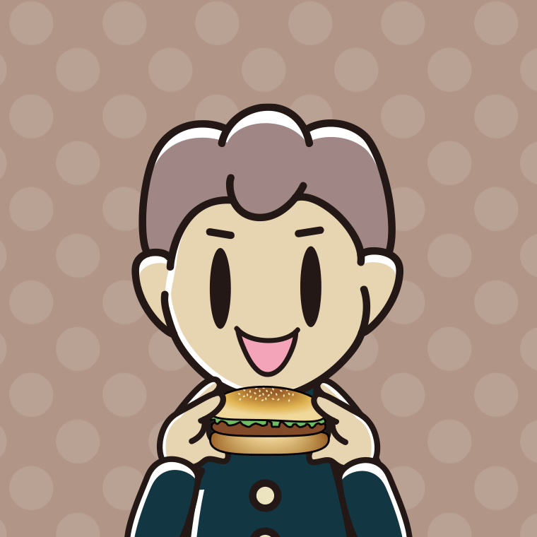 ハンバーガーを食べる男子中学生のイラスト【色、背景あり】PNG