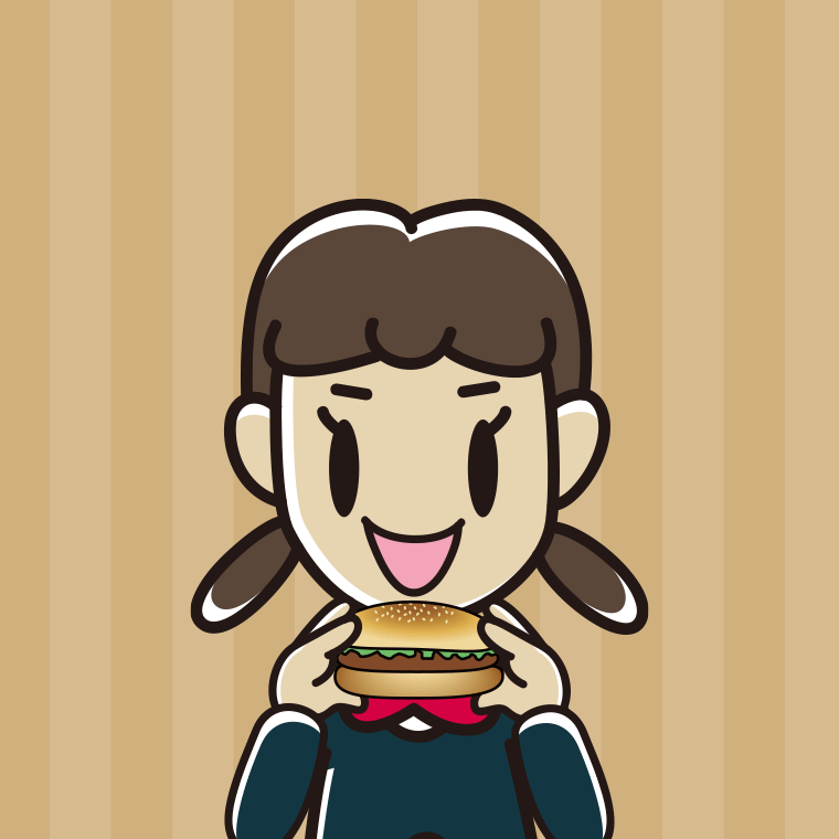 ハンバーガーを食べる女子中学生のイラスト【色、背景あり】PNG