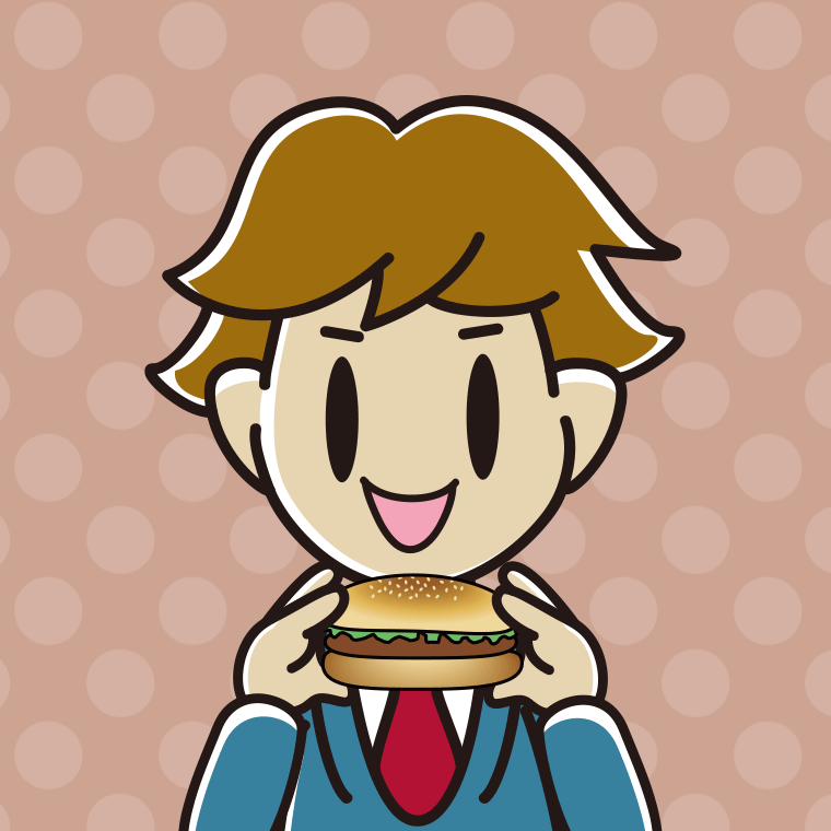 ハンバーガーを食べる男子高校生のイラスト【色、背景あり】PNG