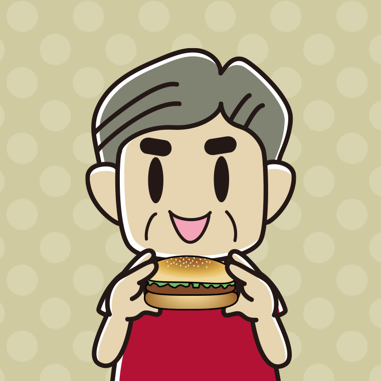 【フリー素材】ハンバーガーを食べるおじさんのイラスト