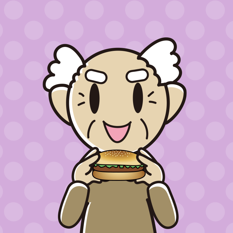 【フリー素材】ハンバーガーを食べるおじいさんのイラスト