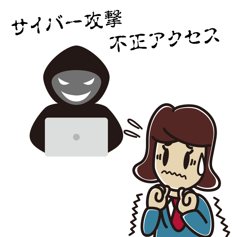 サイバー攻撃や不正アクセスが心配な女子高校生のイラスト【色あり、背景なし】透過PNG