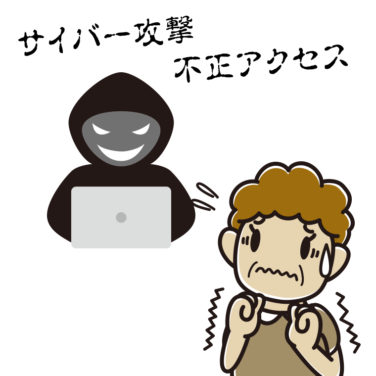 サイバー攻撃や不正アクセスが心配なおばさんのイラスト【色あり、背景なし】透過PNG