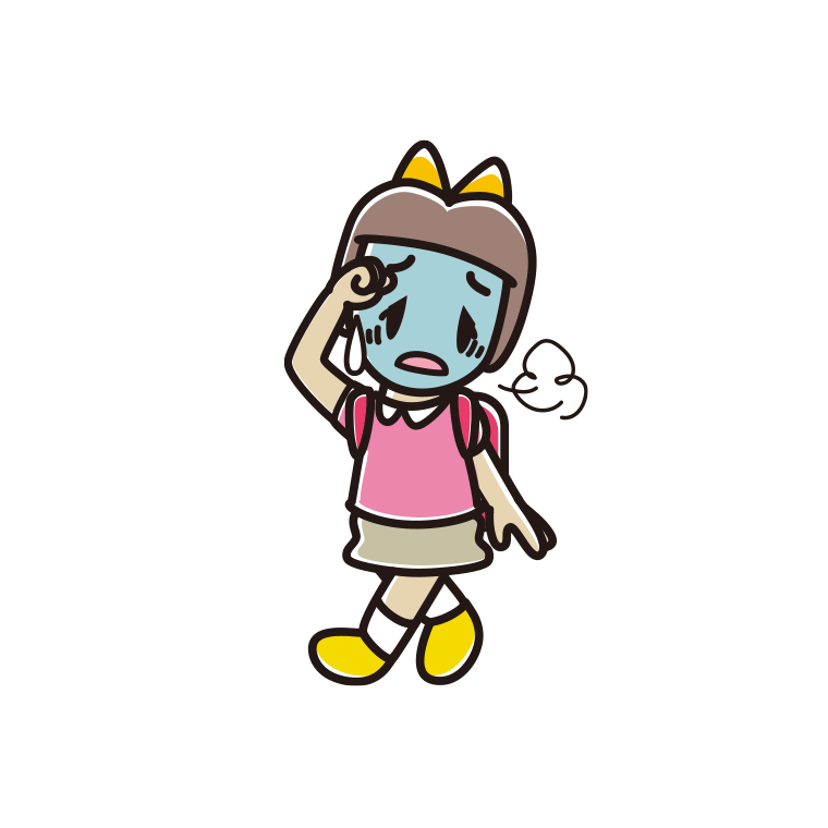 通学中に具合が悪い新小学一年生女子のイラスト【色あり、背景なし】透過PNG