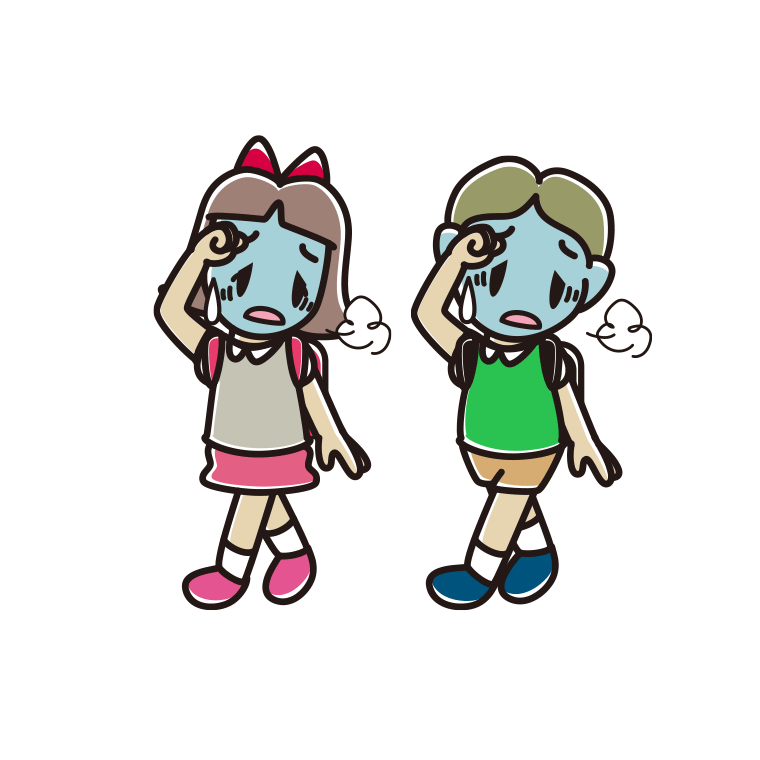 通学中に具合が悪い小学生のイラスト【色あり、背景なし】透過PNG