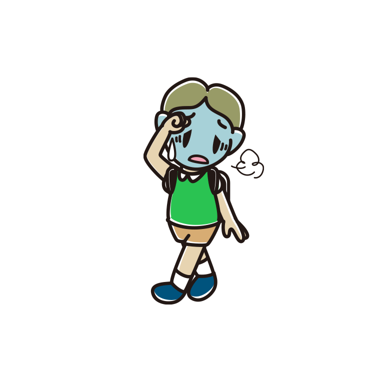 通学中に具合が悪い小学生男子のイラスト【色あり、背景なし】透過PNG