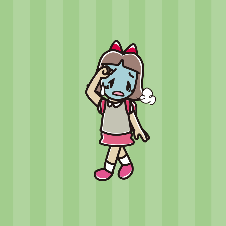 【フリー素材】通学中に具合が悪い小学生女子のイラスト