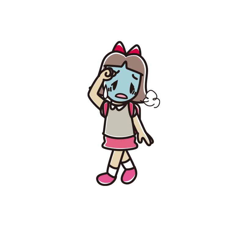 通学中に具合が悪い小学生女子のイラスト【色あり、背景なし】透過PNG