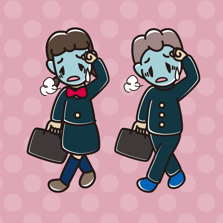 【フリー素材】通学中に具合が悪い中学生のイラスト