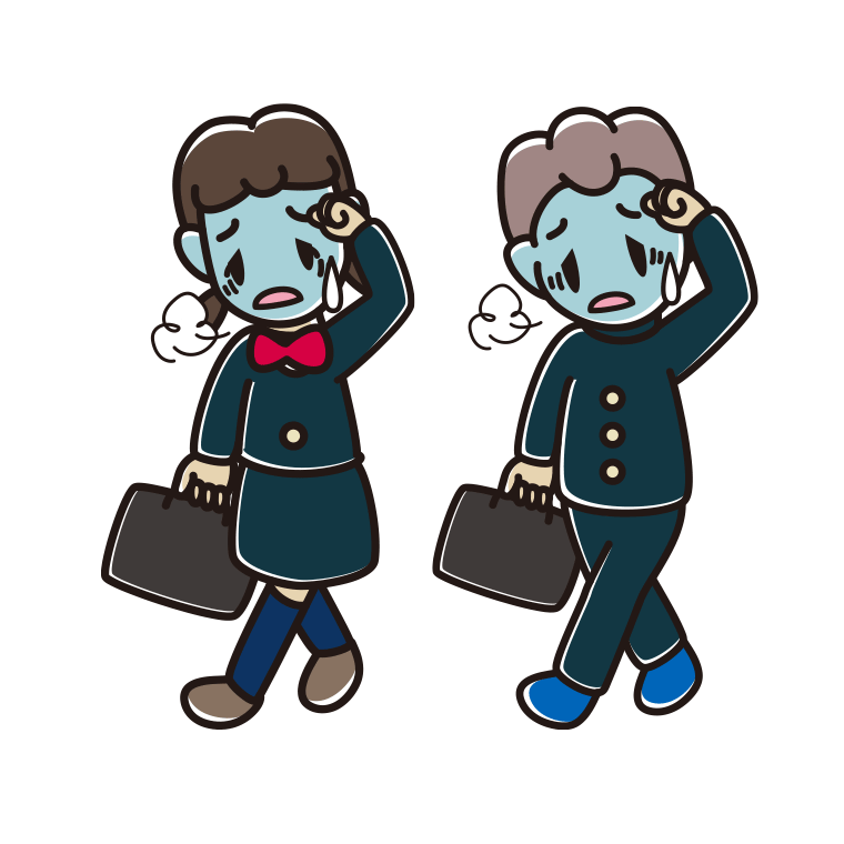 通学中に具合が悪い中学生のイラスト【色あり、背景なし】透過PNG