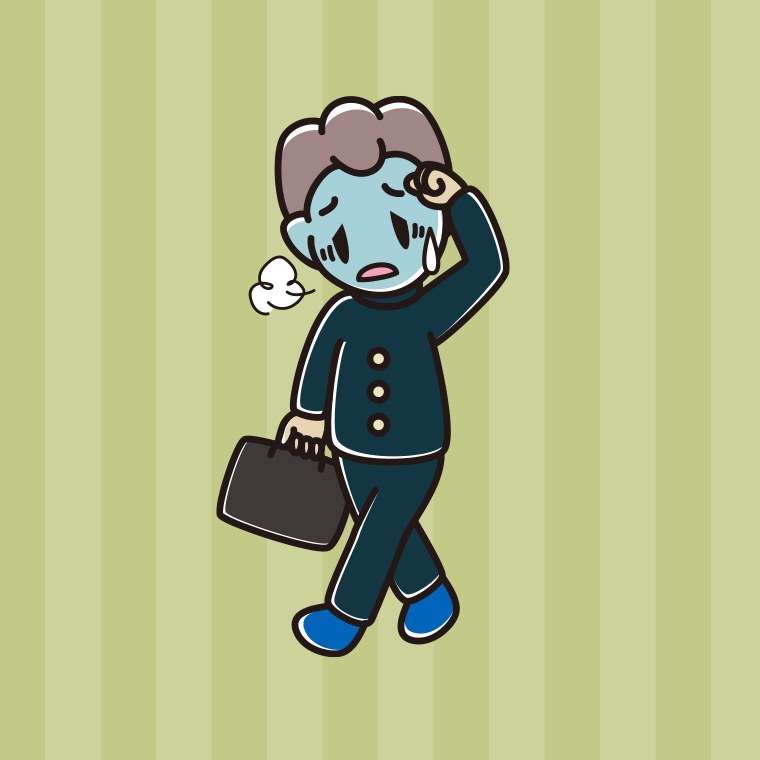 【フリー素材】通学中に具合が悪い男子中学生のイラスト