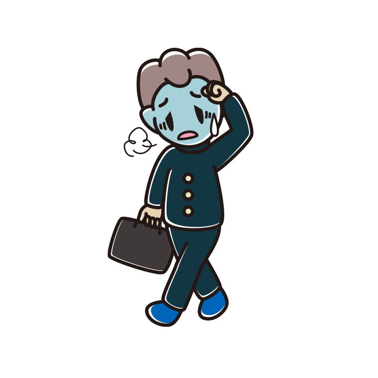 通学中に具合が悪い男子中学生のイラスト【色あり、背景なし】透過PNG