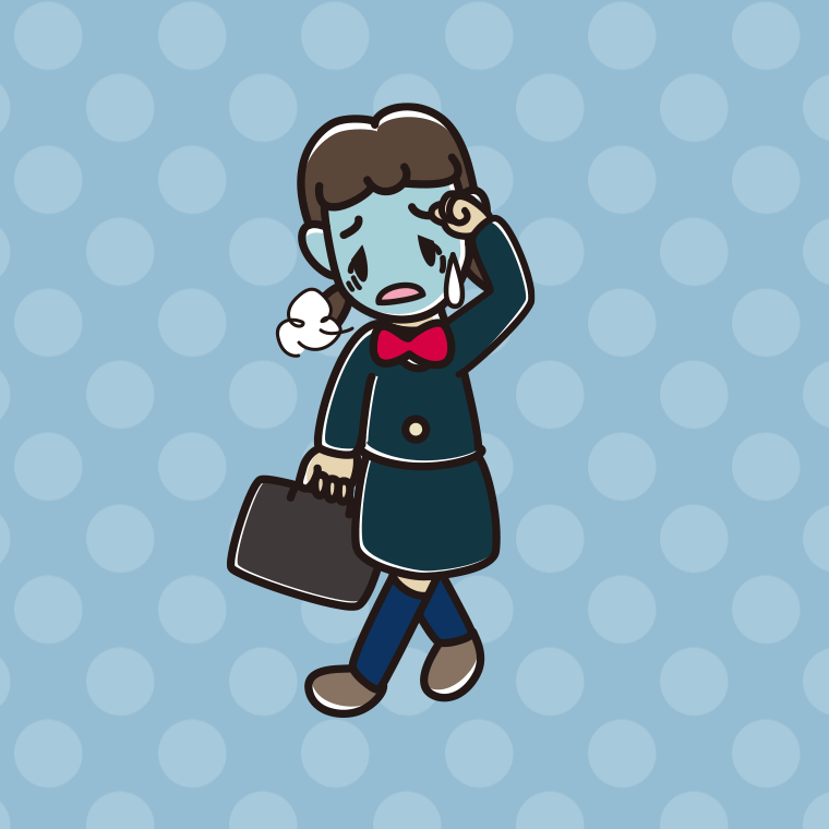 【フリー素材】通学中に具合が悪い女子中学生のイラスト