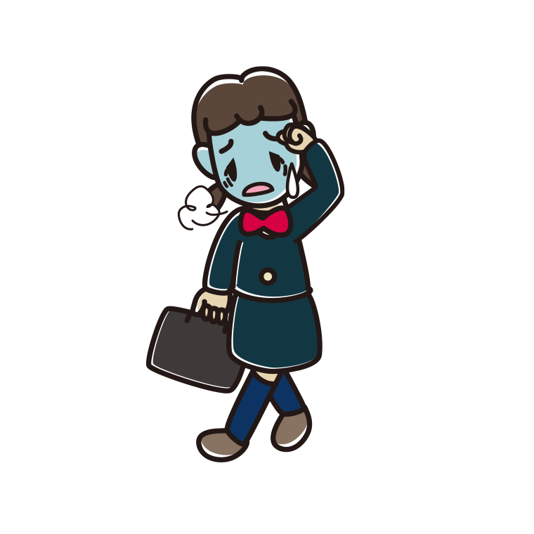 通学中に具合が悪い女子中学生のイラスト【色あり、背景なし】透過PNG